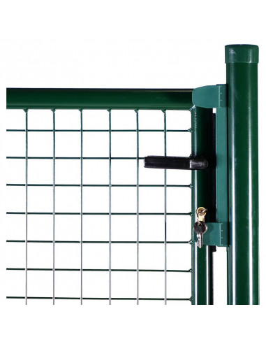 Detalle cerradura puerta de valla de rejilla. Nice Gate Verde. 1m.