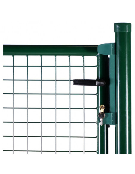 Detalle cerradura puerta de valla de rejilla. Nice Gate Verde. 1m.
